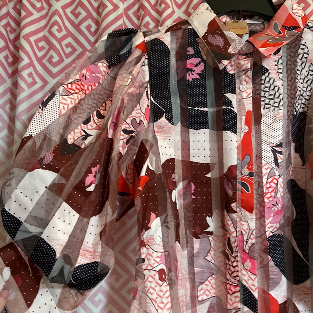 Puff sleeve blouse sheer with pattern